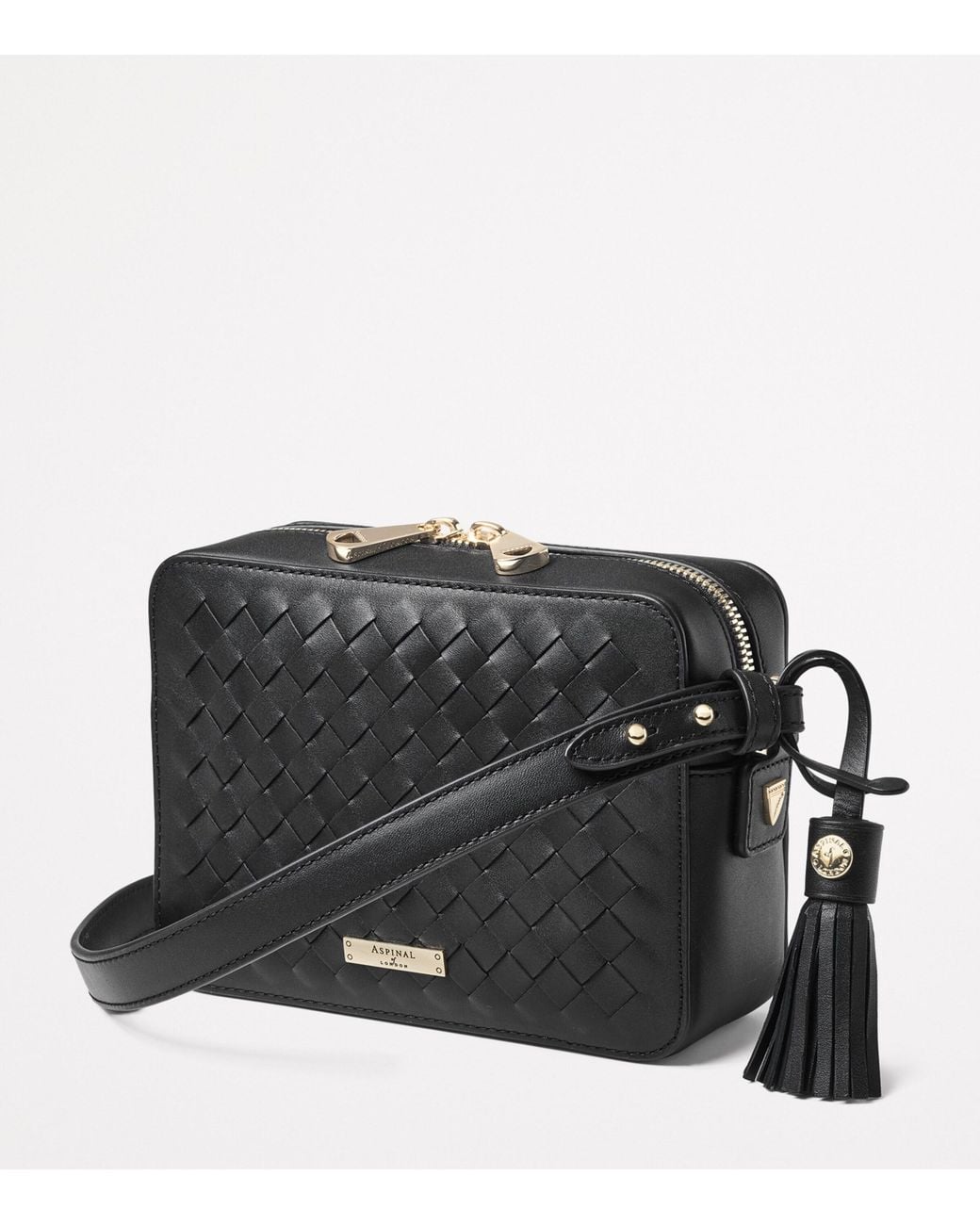Aspinal Black Leather Slot Weave Camera Bag