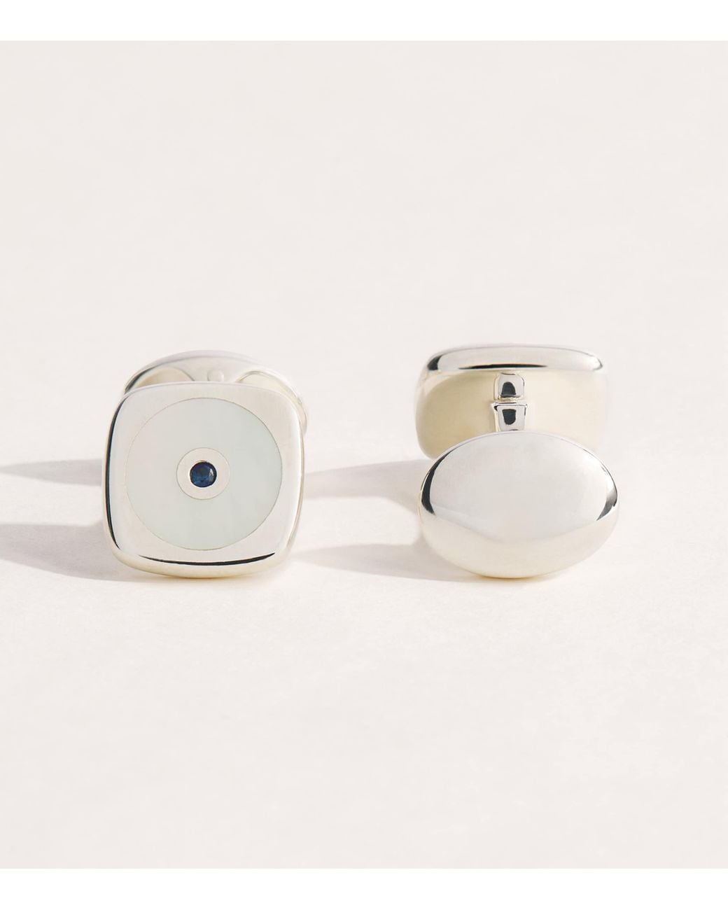 Deakin & Francis Natural Sterling, Mother Of Pearl And Sapphire Cushion Cufflinks for men