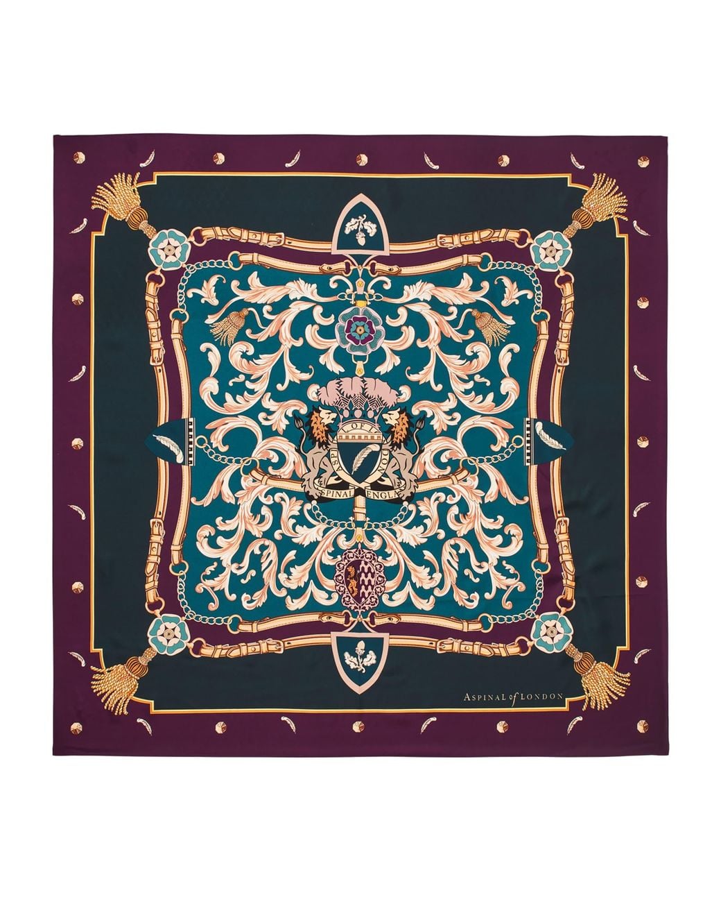 Aspinal Blue Silk Signature Shield Scarf