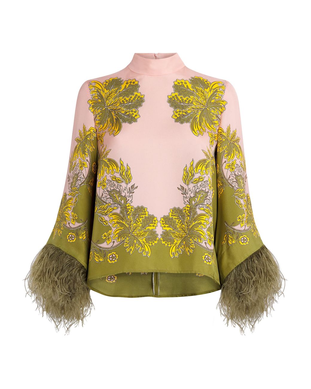 LaDoubleJ Green Ostrich Feather-Trim Scala Top