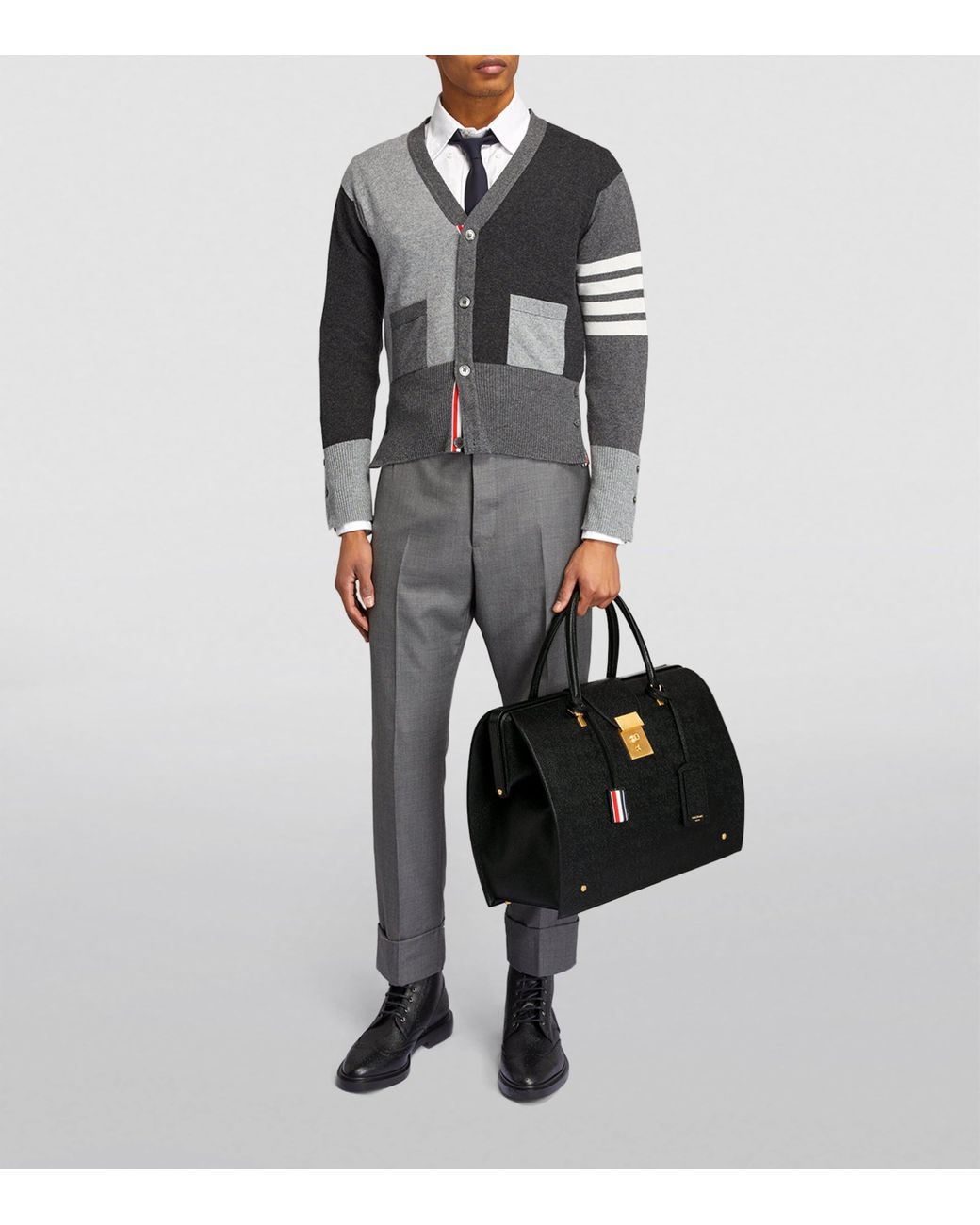 Thom Browne Black Leather Mr. Thom Weekend Bag for men