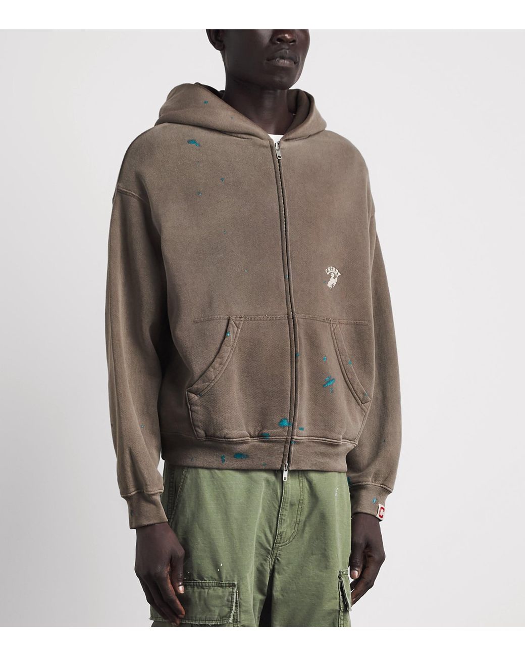 CHERRY LA Brown Western Athletic Zip-Up Hoodie for men