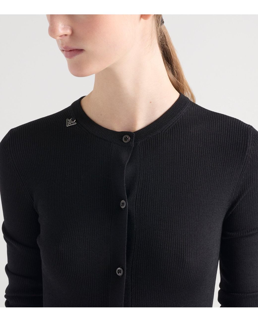 Prada Black Wool Ribbed Slim Cardigan