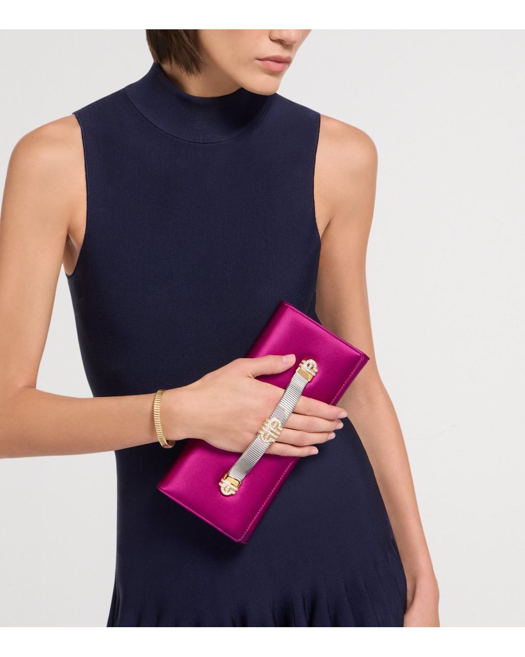 BVLGARI Purple Satin Tubogas Evening Clutch Bag