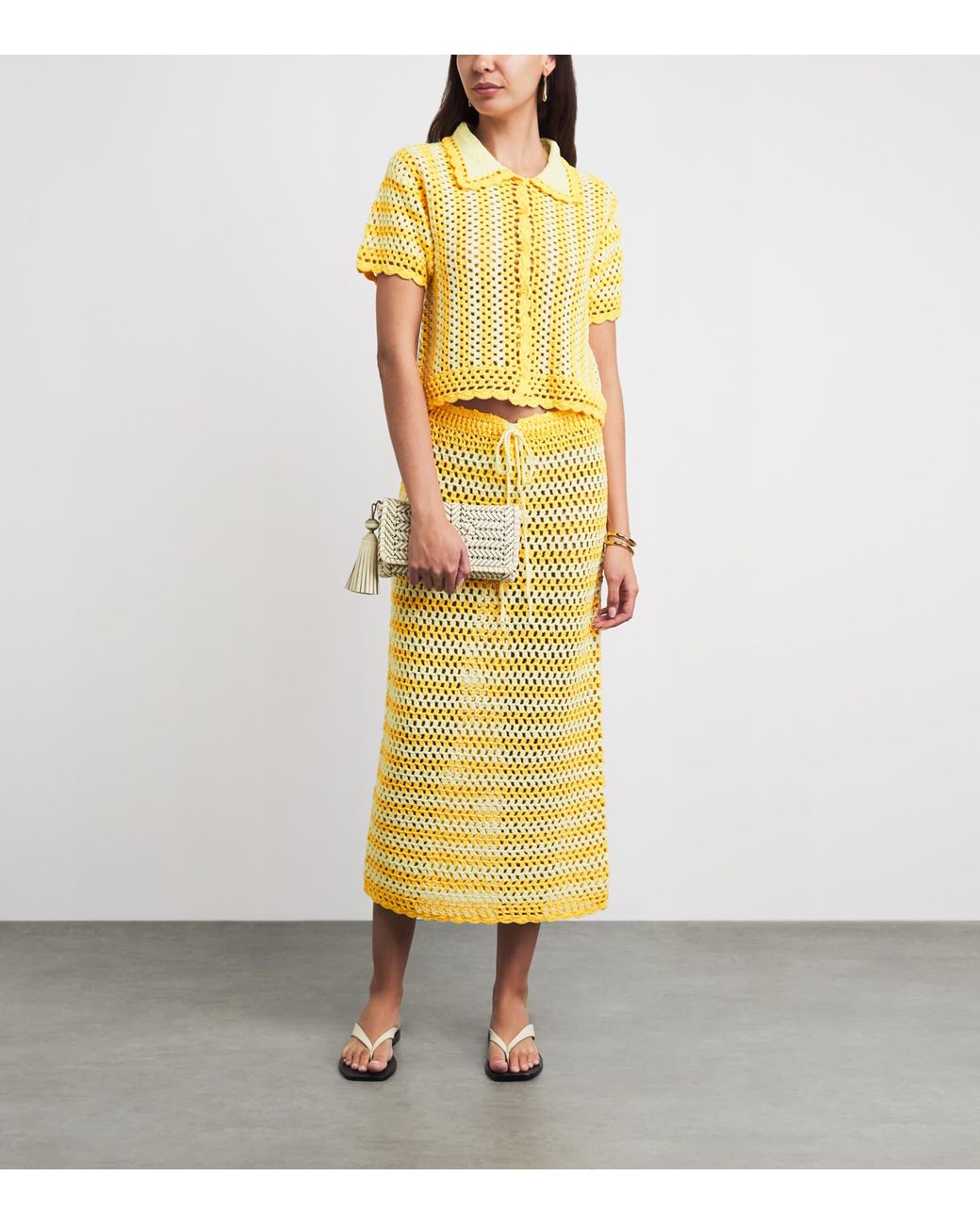 Jonathan Simkhai Yellow Crochet Stripe Stanton Shirt
