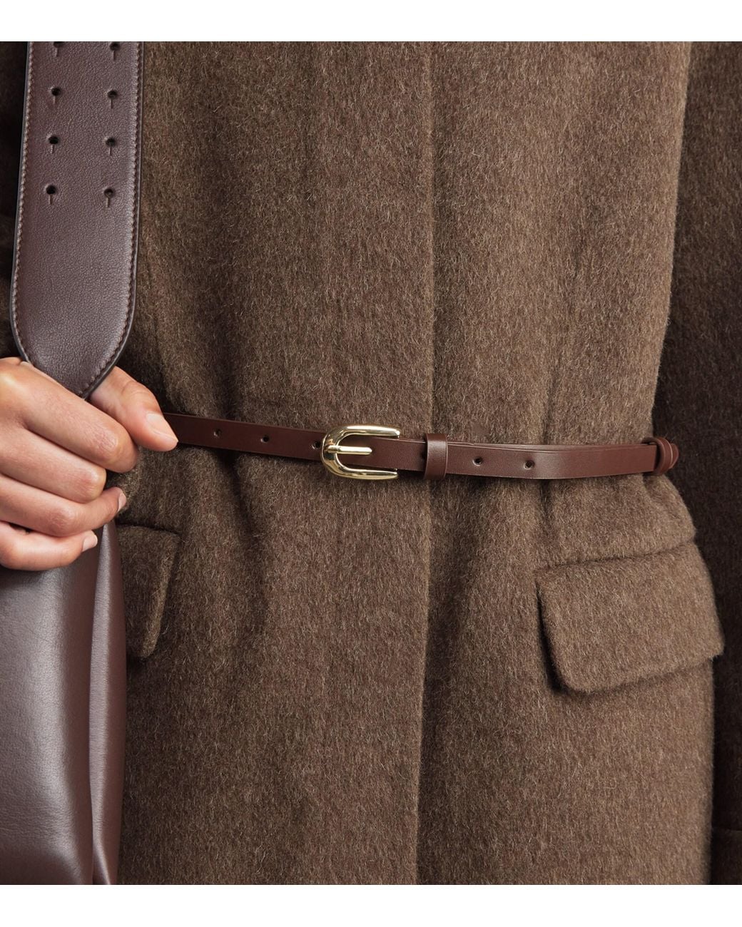 Maje Brown Wool-Blend Faux Fur-Collar Coat