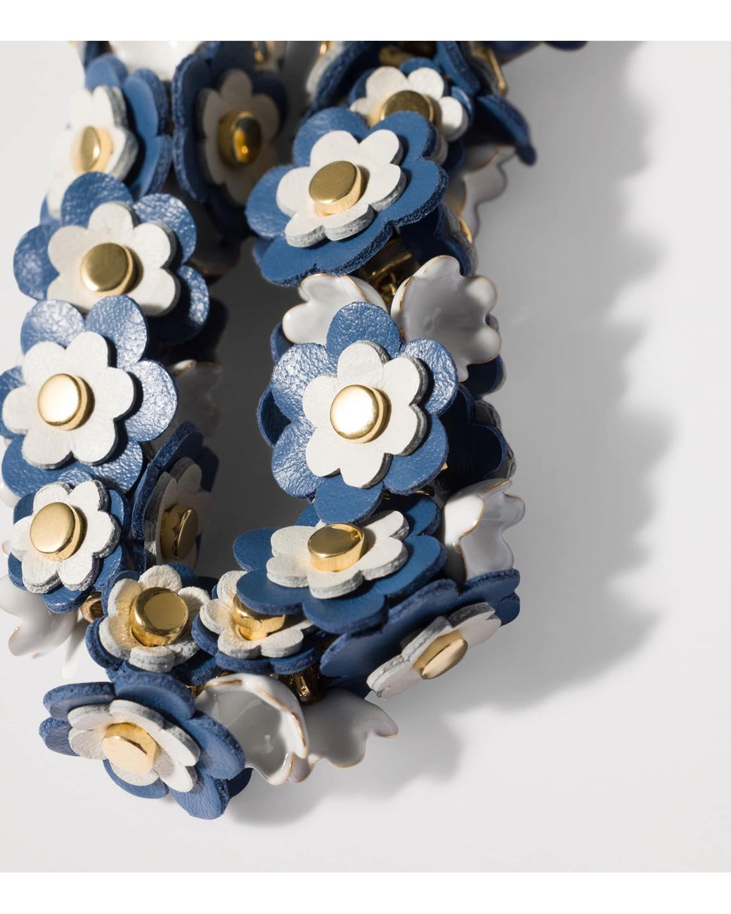 Miu Miu Blue Leather-Enamel Flower Necklace
