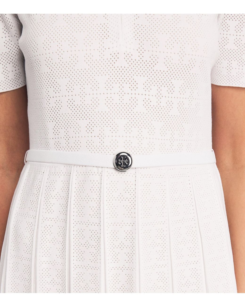 Tory Burch White Pointelle-Knit Midi Dress