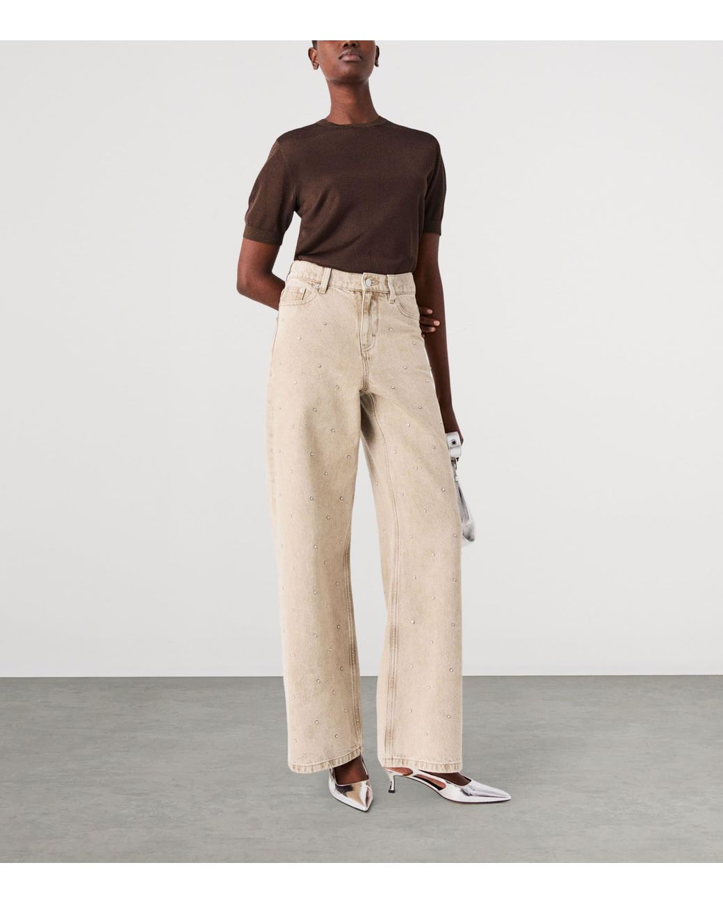 Maje Natural Rhinestone-Embellished Wide-Leg Jeans