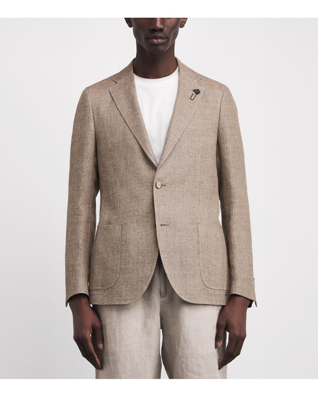 Lardini Brown Linen-Wool Patch Pocket Blazer for men