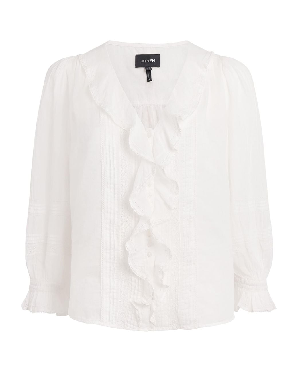 ME+EM White Cotton Voile Ruffle Blouse