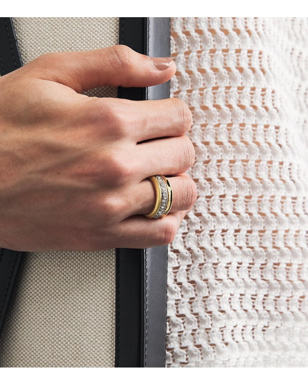 Jade Trau Metallic And Diamond Pavé Triple Frankie Ring