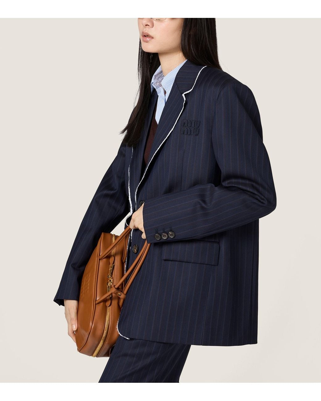 Miu Miu Blue Wool Pinstripe Blazer