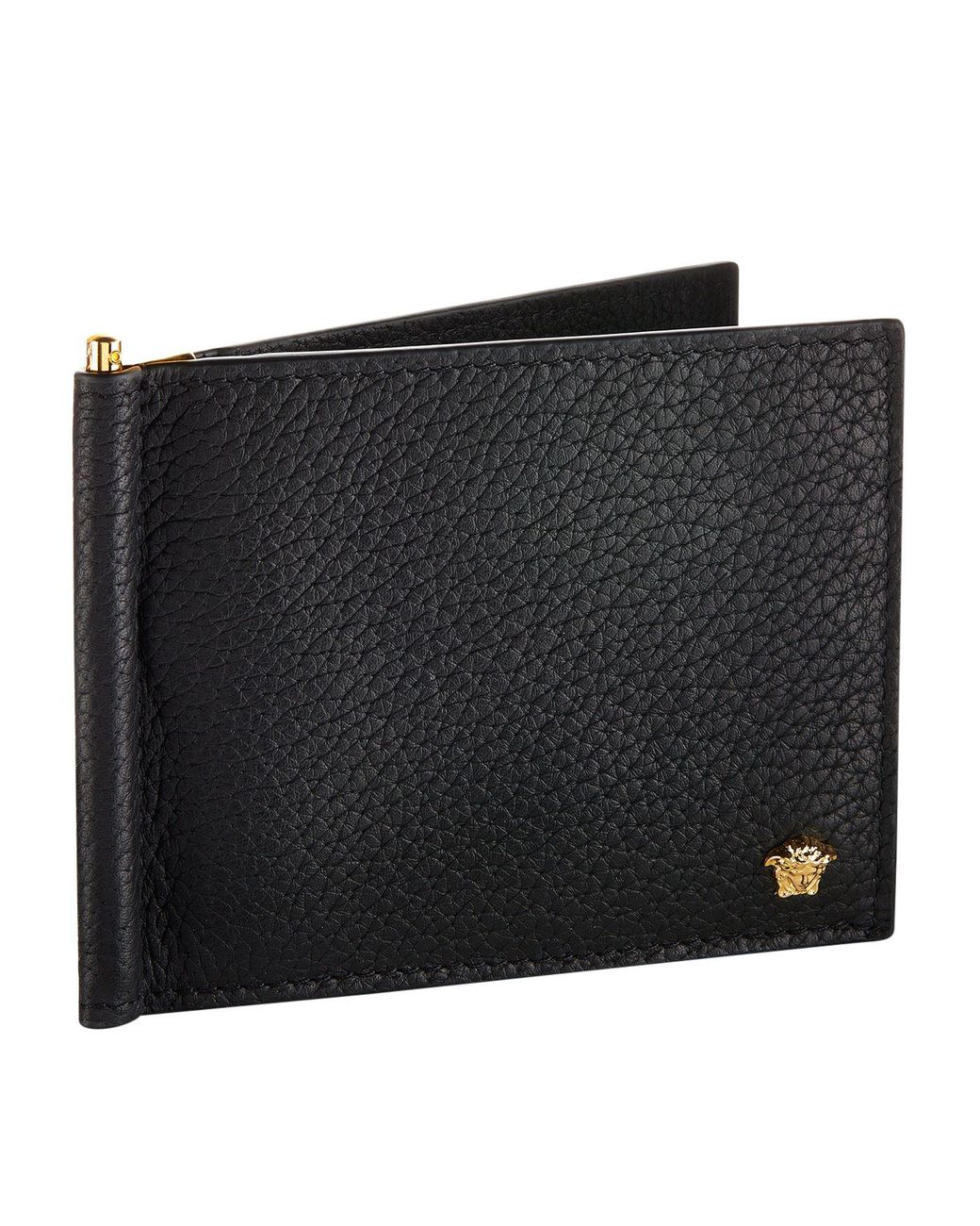 Versace Men's Money Clip Bifold Wallet - Black Versace Gold One-Size