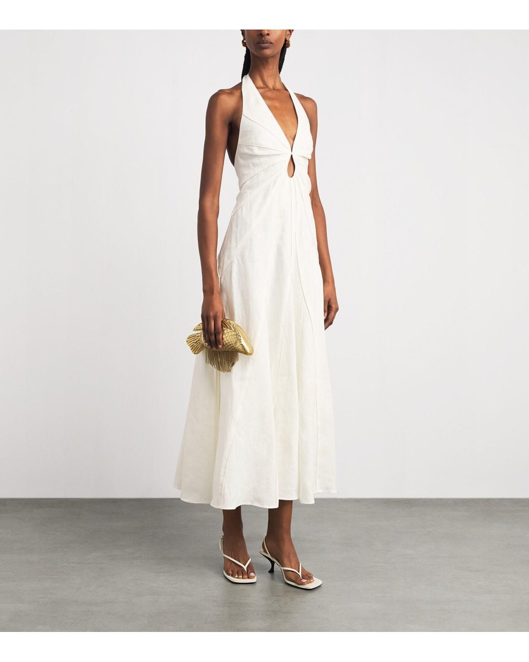 Cult Gaia White Linen Rowyn Midi Dress