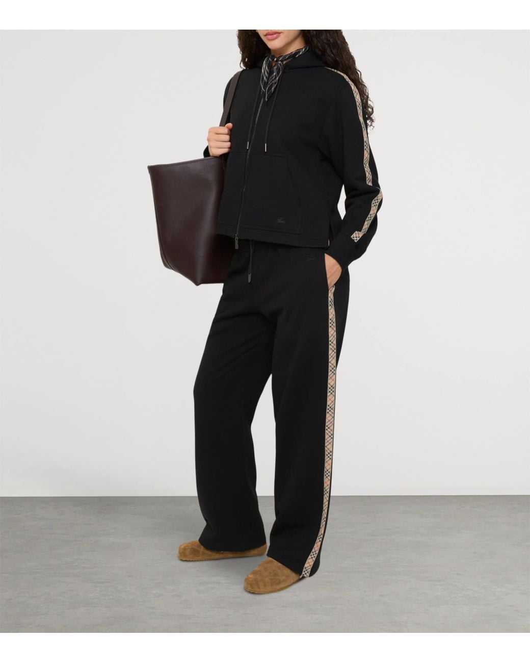 Burberry Black Jersey Check-Trim Sweatpants