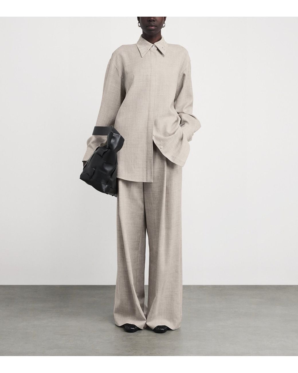 Lafayette 148 New York White Wool-Cashmere Wide-Leg Trousers