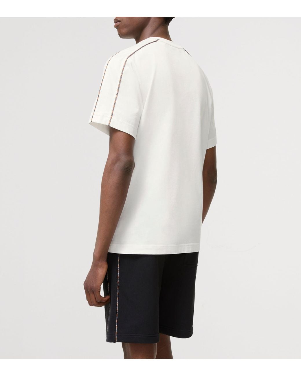 Burberry White Cotton Check-Piping Slim T-Shirt for men