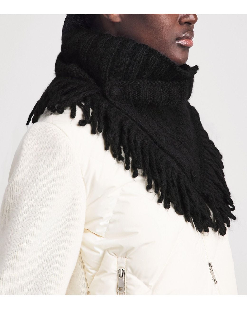 Moncler Black Alpaca-Blend Cable-Knit Triangle Scarf