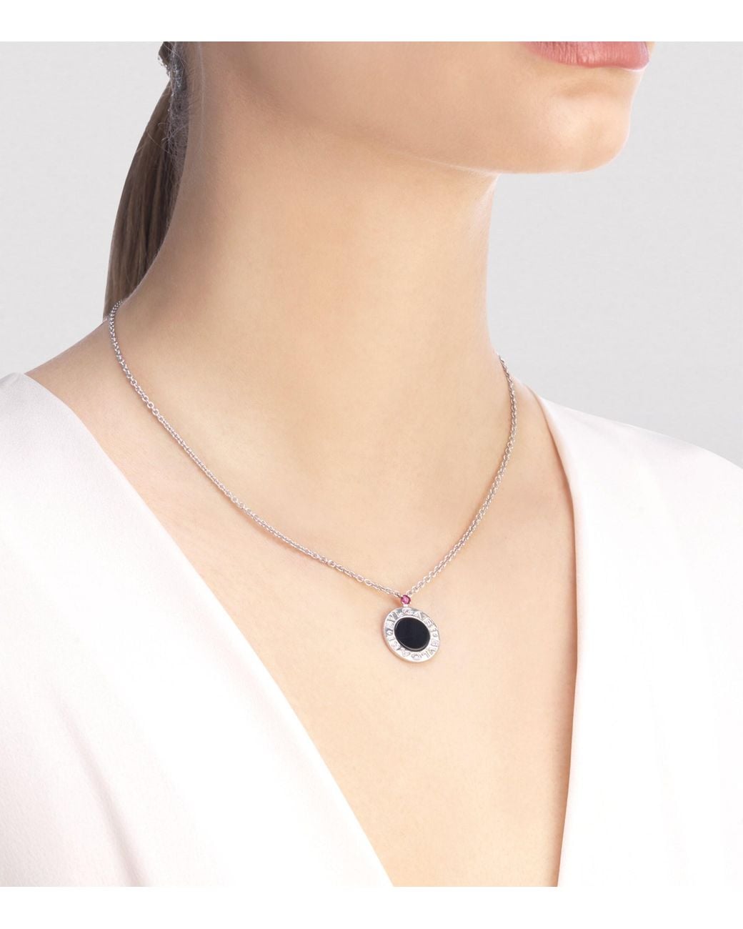 BVLGARI White Sterling, Onyx And Ruby Save The Children Anniv Necklace