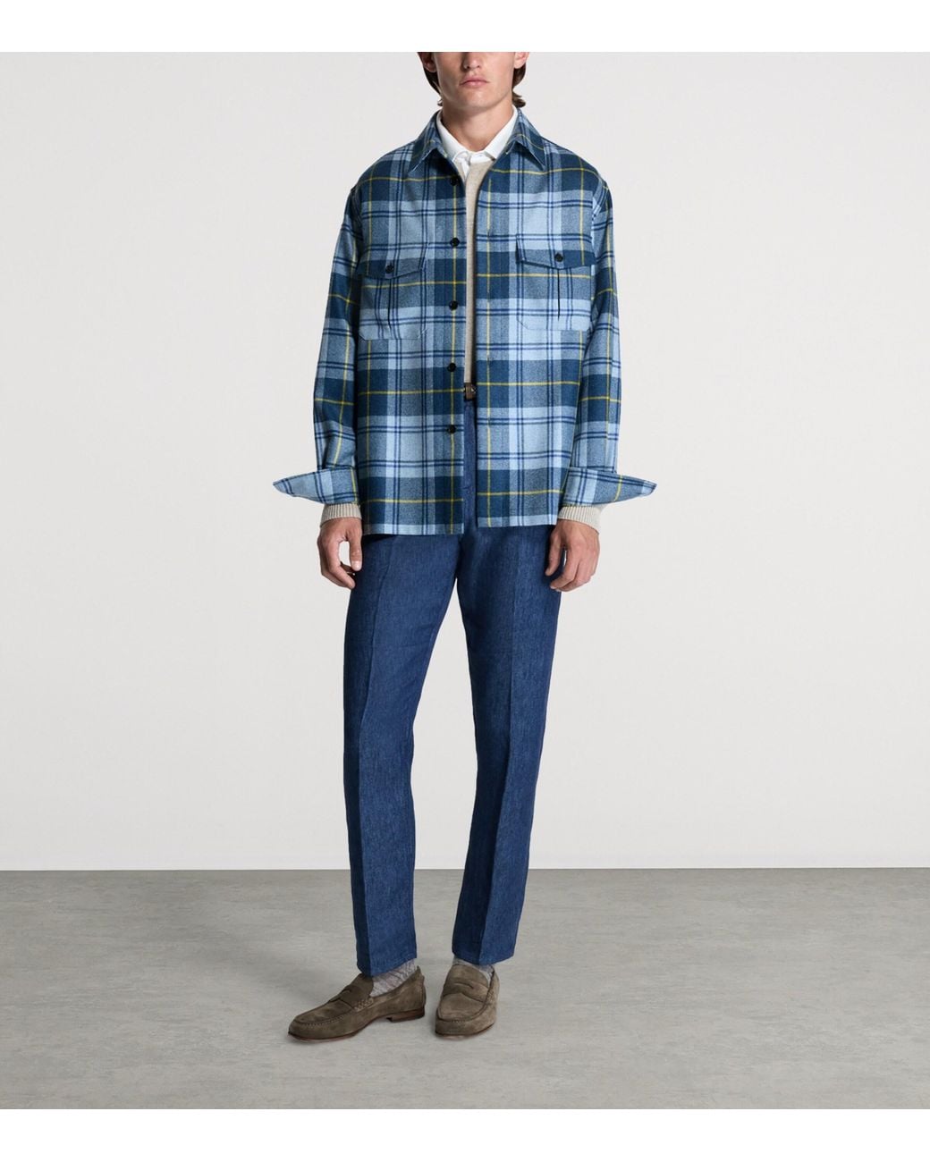 Dunhill Blue Cashmere Check Shirt for men
