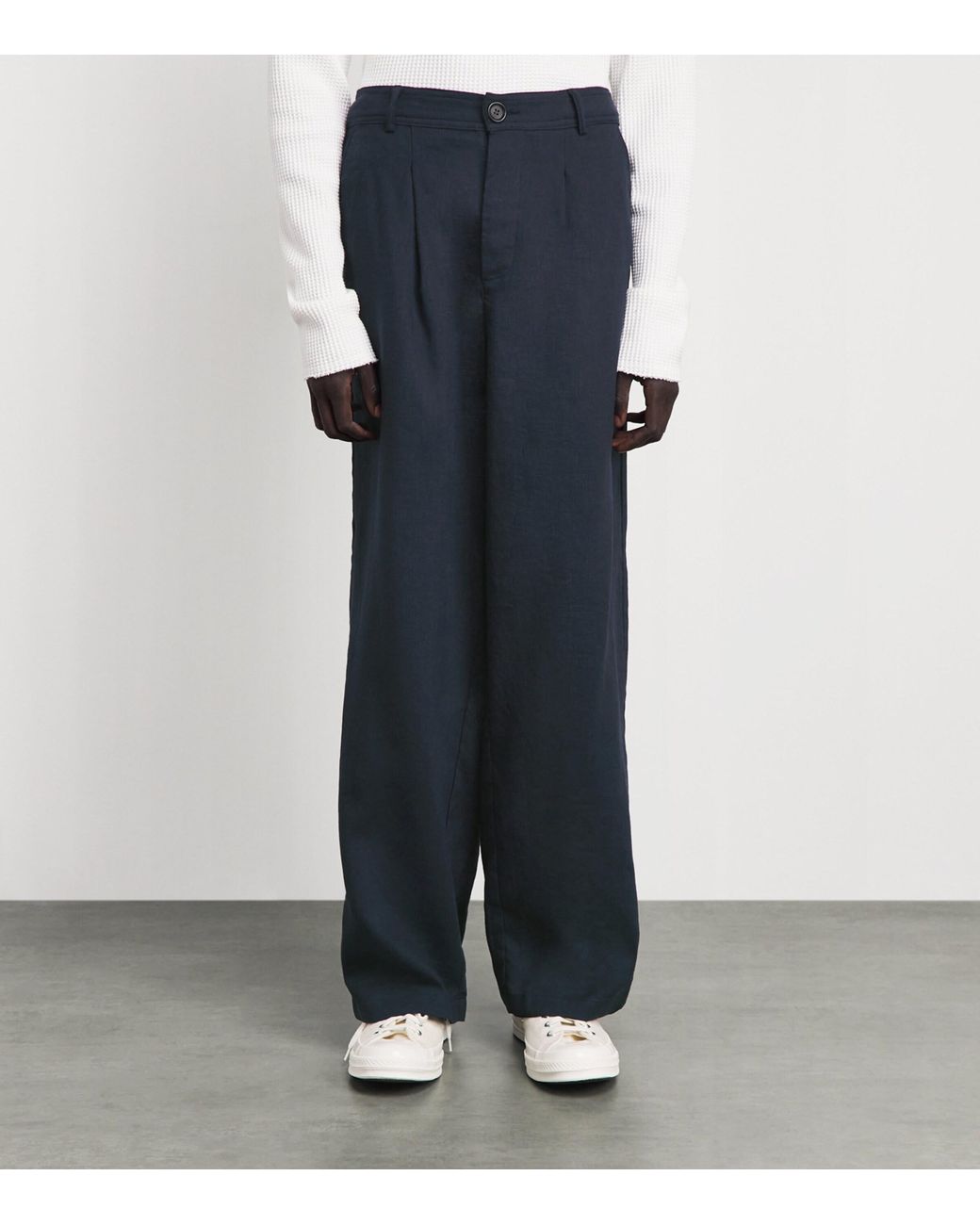 Oliver Spencer Blue Oxford Pleated Drawstring Trousers for men