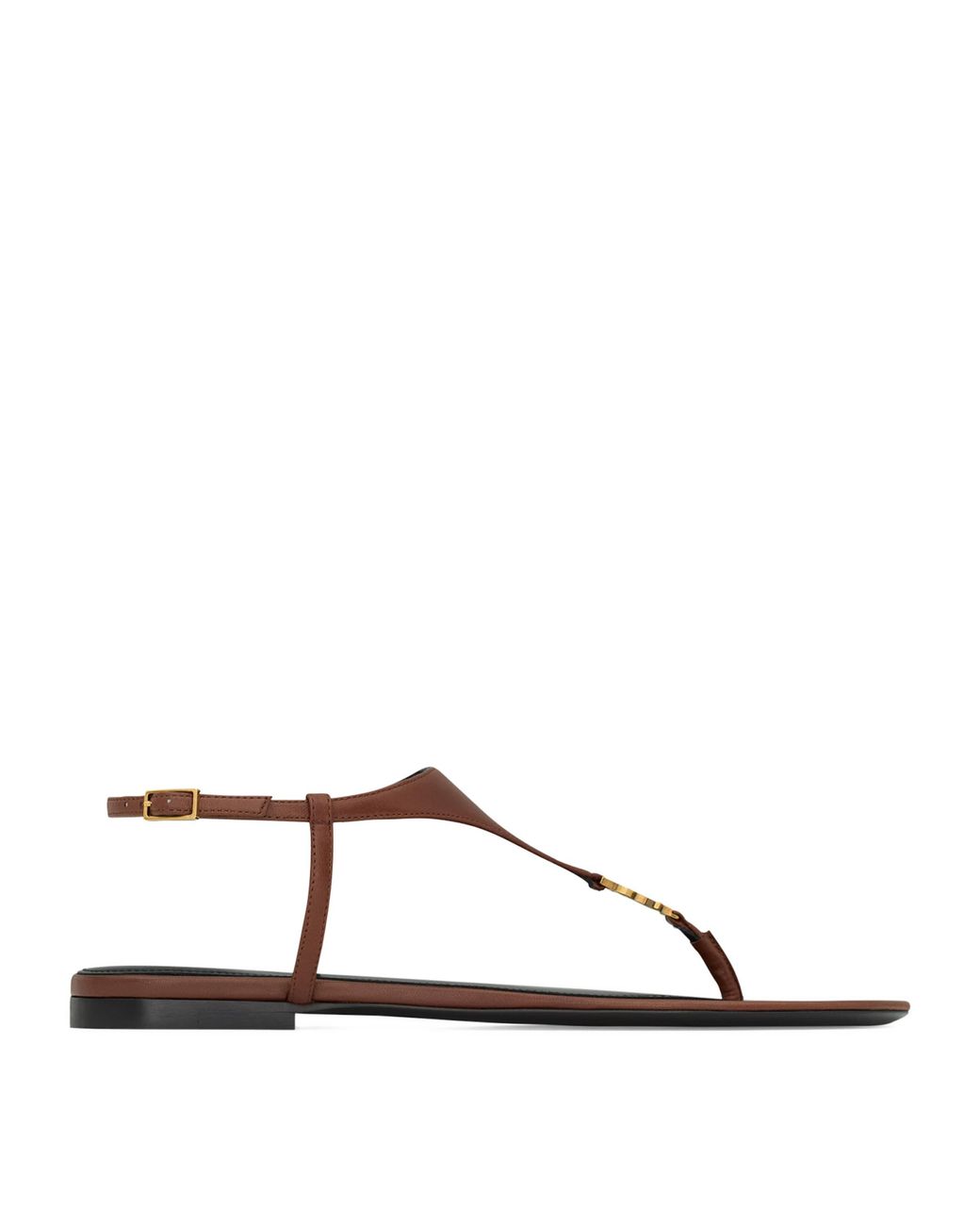 Saint Laurent Brown Leather Cassandra Logo Sandals