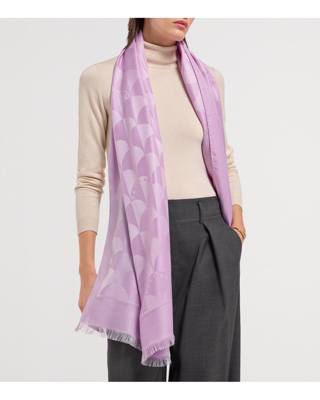 BVLGARI Purple Silk-Wool Maxi Calla Scarf