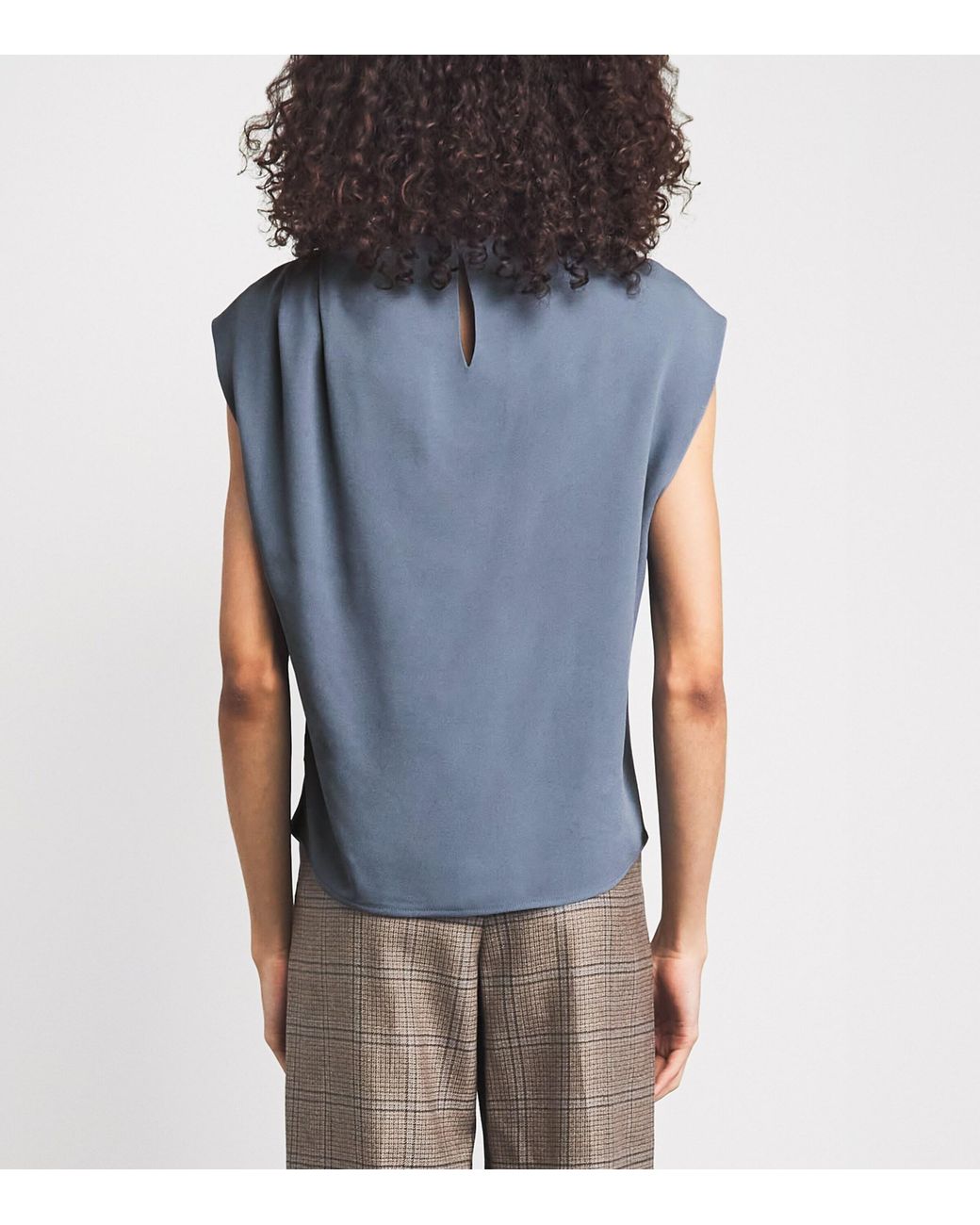 Agnona Blue Sleeveless Draped Blouse