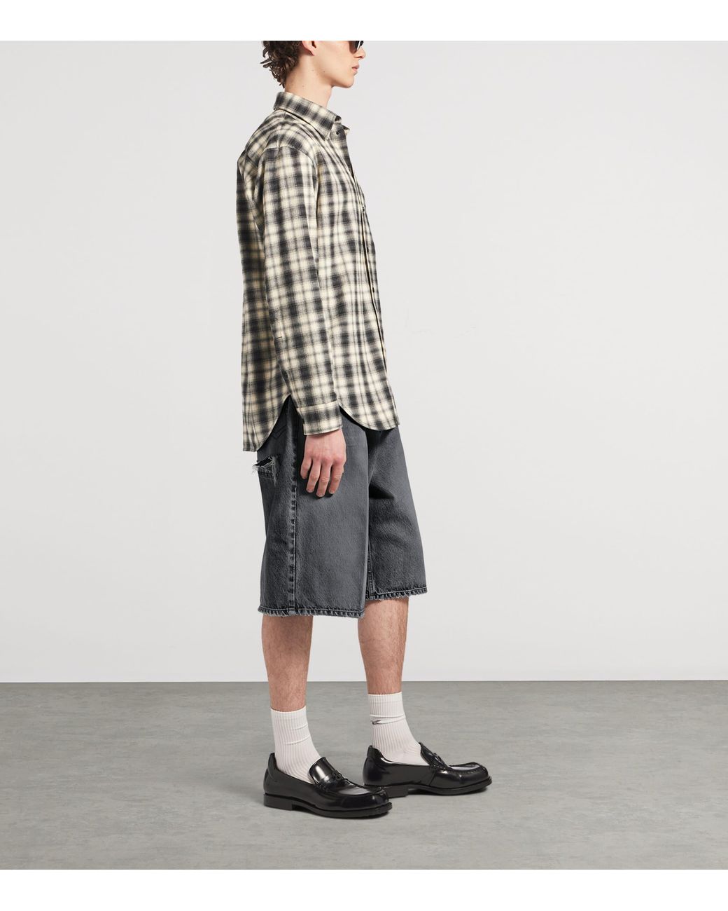 Balenciaga White Cotton Plaid Shirt for men