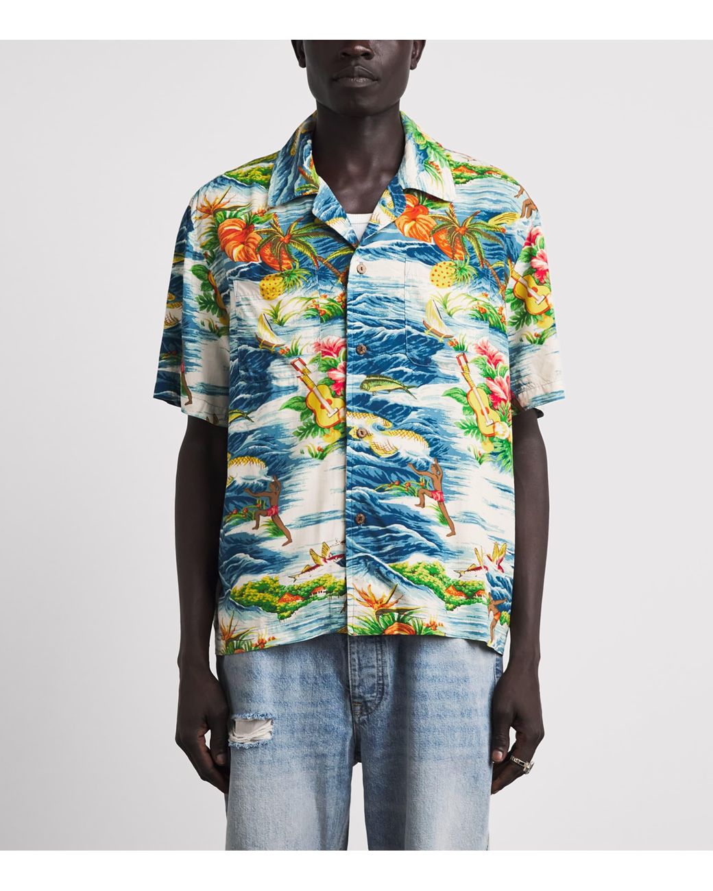 CHERRY LA Blue Hawaiian Vacation Shirt for men