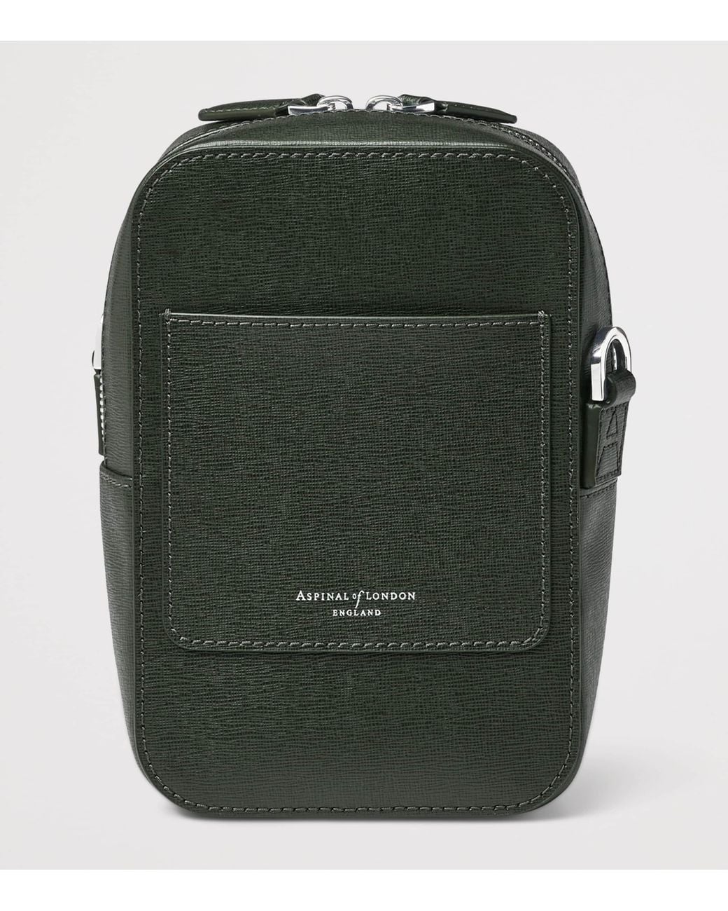Aspinal Green Leather Reporter North South Cross-Body Bag for men