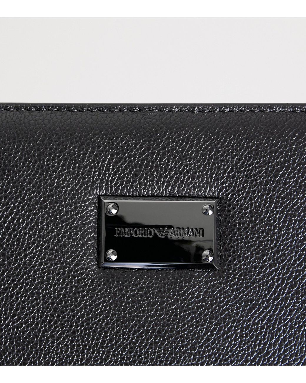 Emporio Armani Black Leather Logo Portfolio Pouch for men