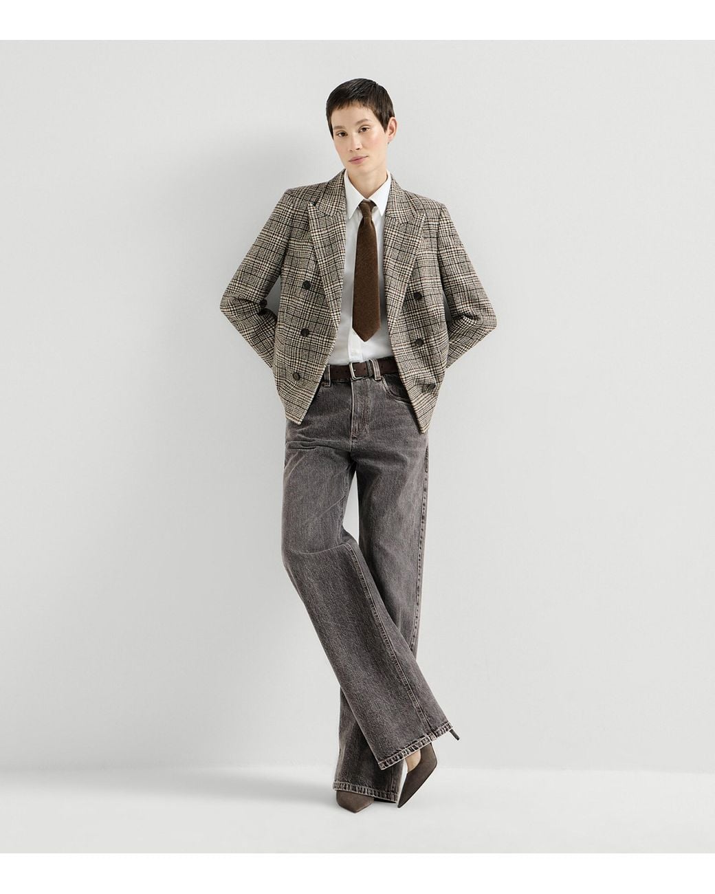 Brunello Cucinelli Gray Straight High-Waist Jeans