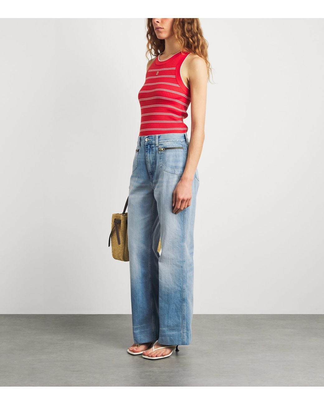 Sandro Blue Zipped-Pocket Wide-Leg Jeans