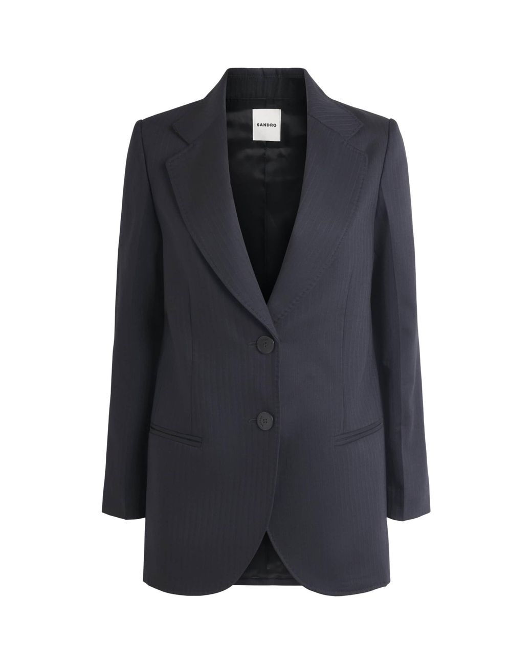 Sandro Blue Wool-Blend Stripe Slim Blazer