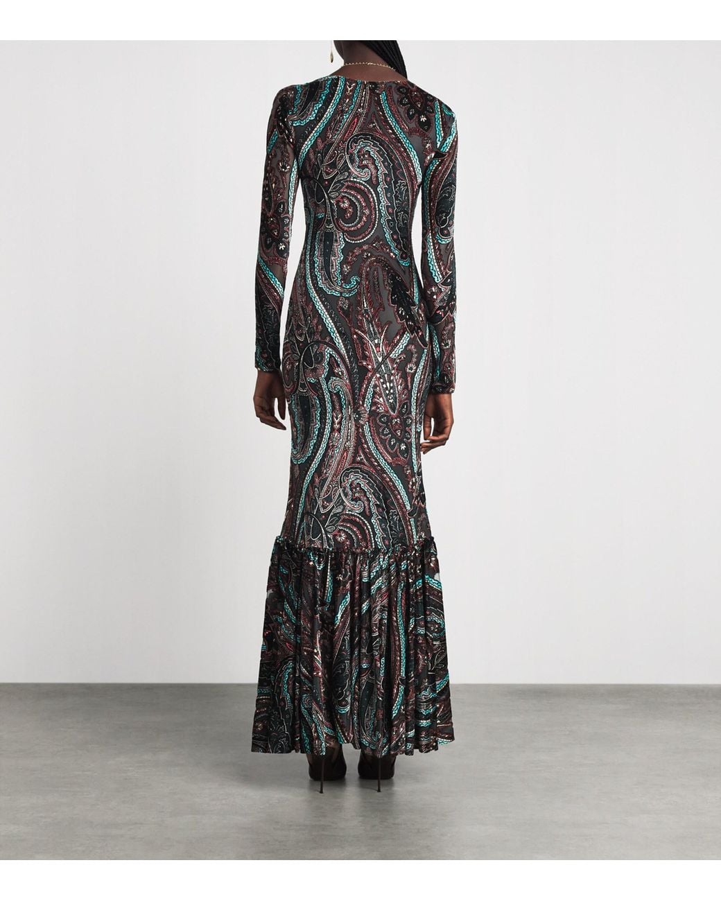 Etro Black Appliqué-Mesh Maxi Dress