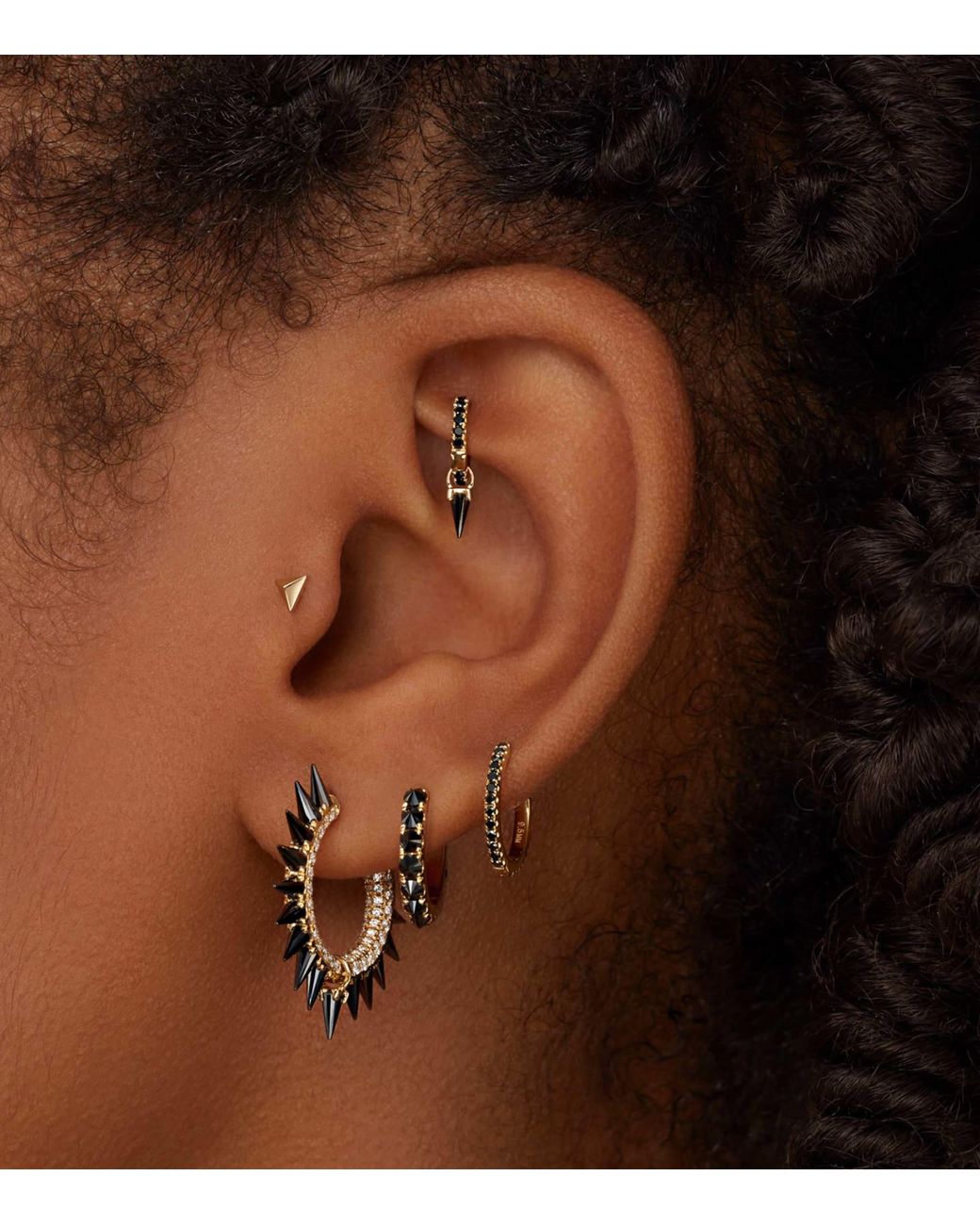 Maria Tash Black Moissanite Mohawk And Diamond Pavé Hoop Earring