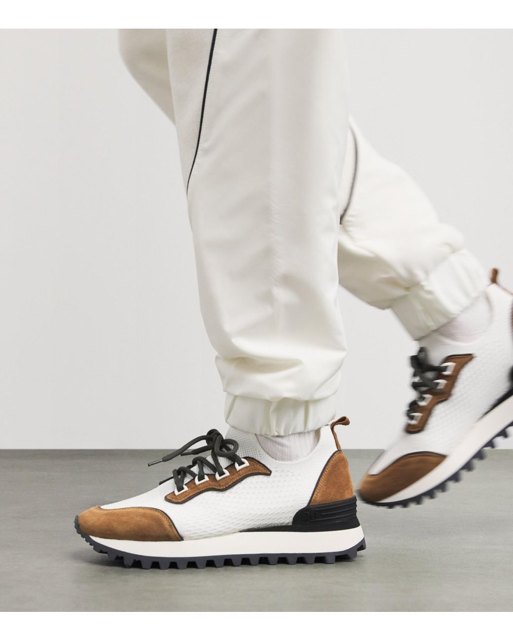 Eleventy White Leather Mesh Sneakers