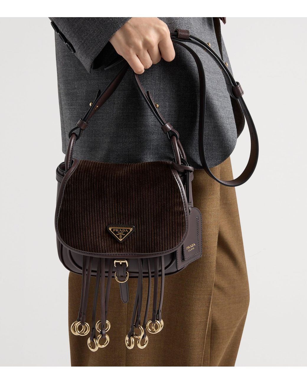 Prada Black Mini Leather And Corduroy Corsaire Shoulder Bag