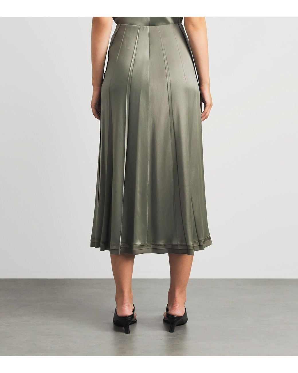 Vince Gray Satin Pleated Midi Skirt