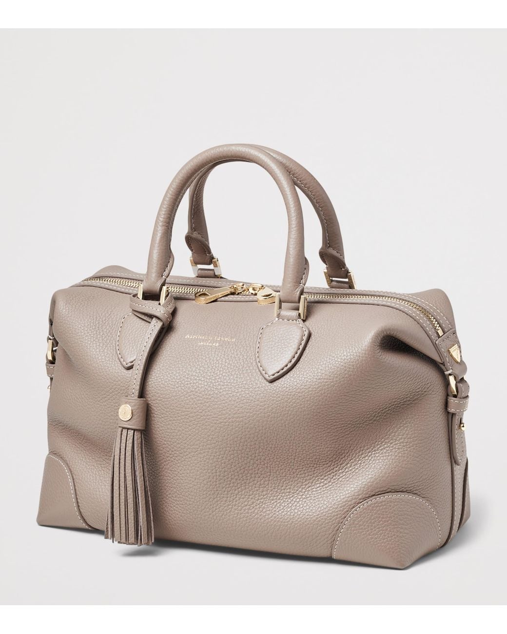 Aspinal Gray Leather Midi The Hudson Bowling Bag