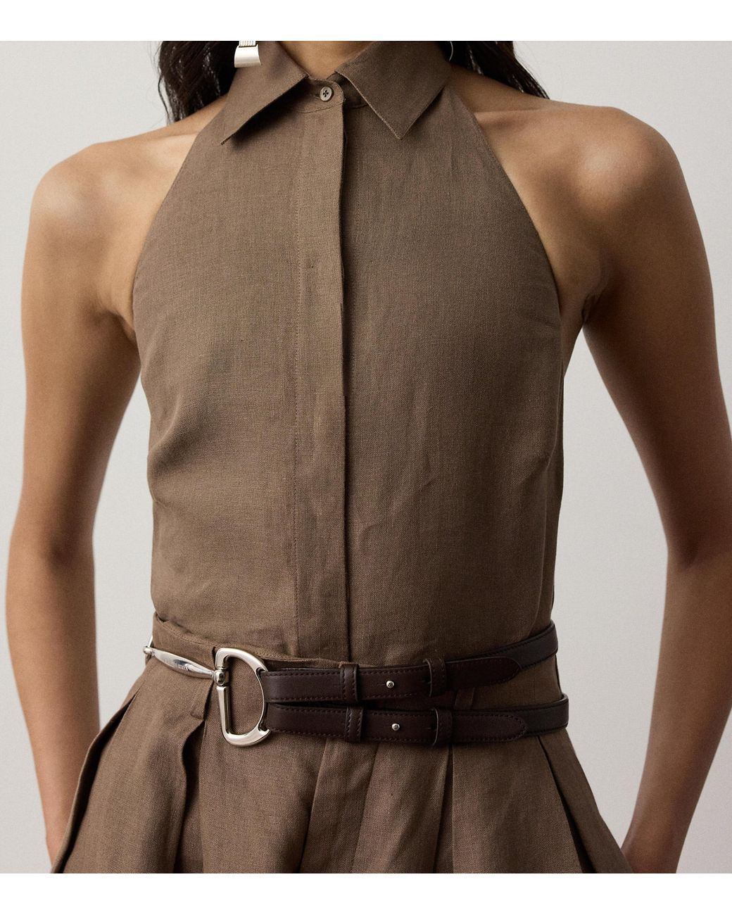 Ralph Lauren Brown Linen Eldred Sleeveless Top