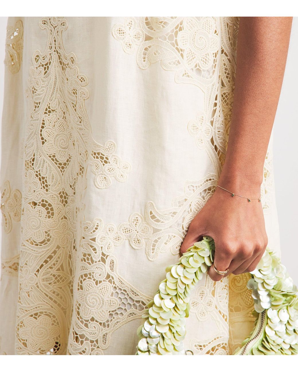 Ulla Johnson White Linen Embroidered Coralite Midi Dress