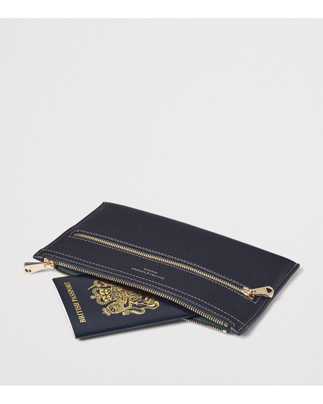 Aspinal Blue Grained Leather Hudson Travel Pouch for men