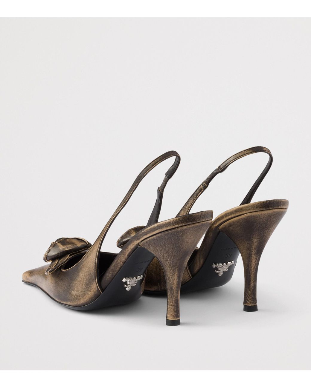 Prada Brown Leather Bow-Detail Slingback Pumps 90