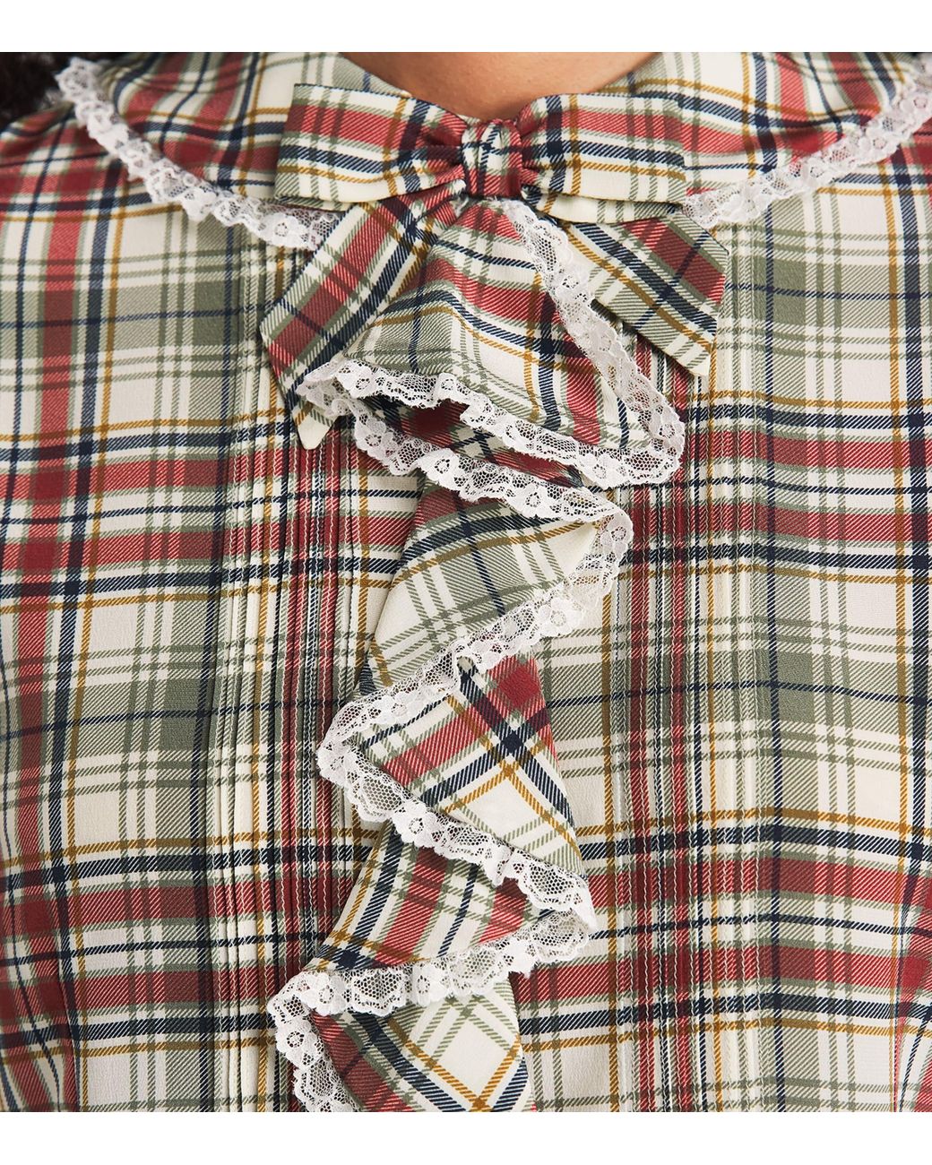 Alessandra Rich Multicolor Silk Tartan Jabot Blouse