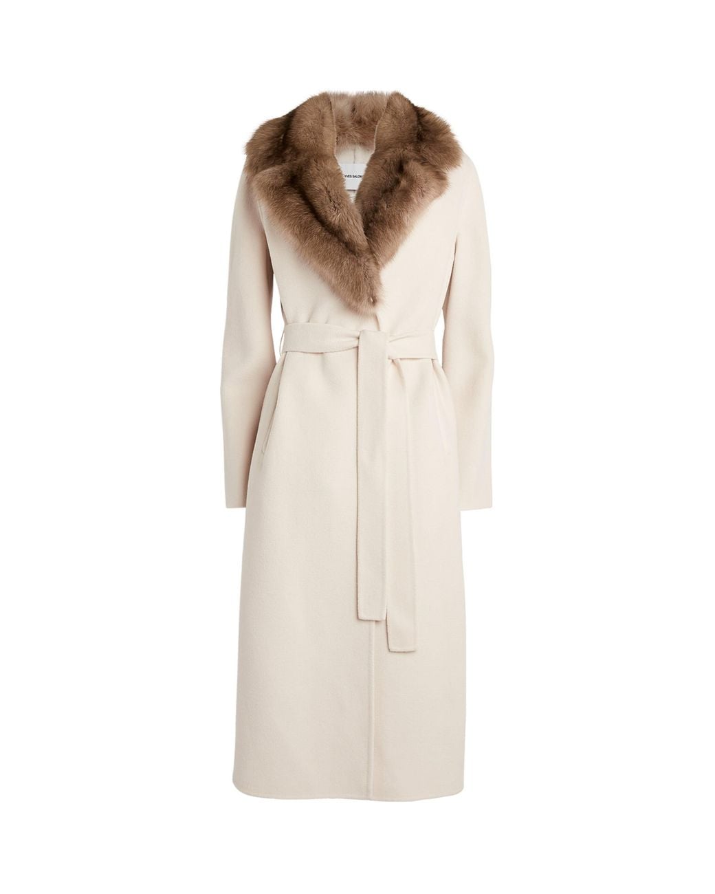 Yves Salomon Natural Wool-Cashmere Sable-Trim Coat