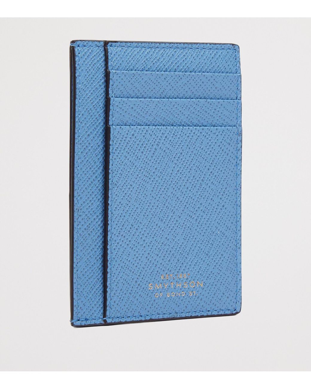 Smythson Blue Panama Leather Compact Card Holder for men