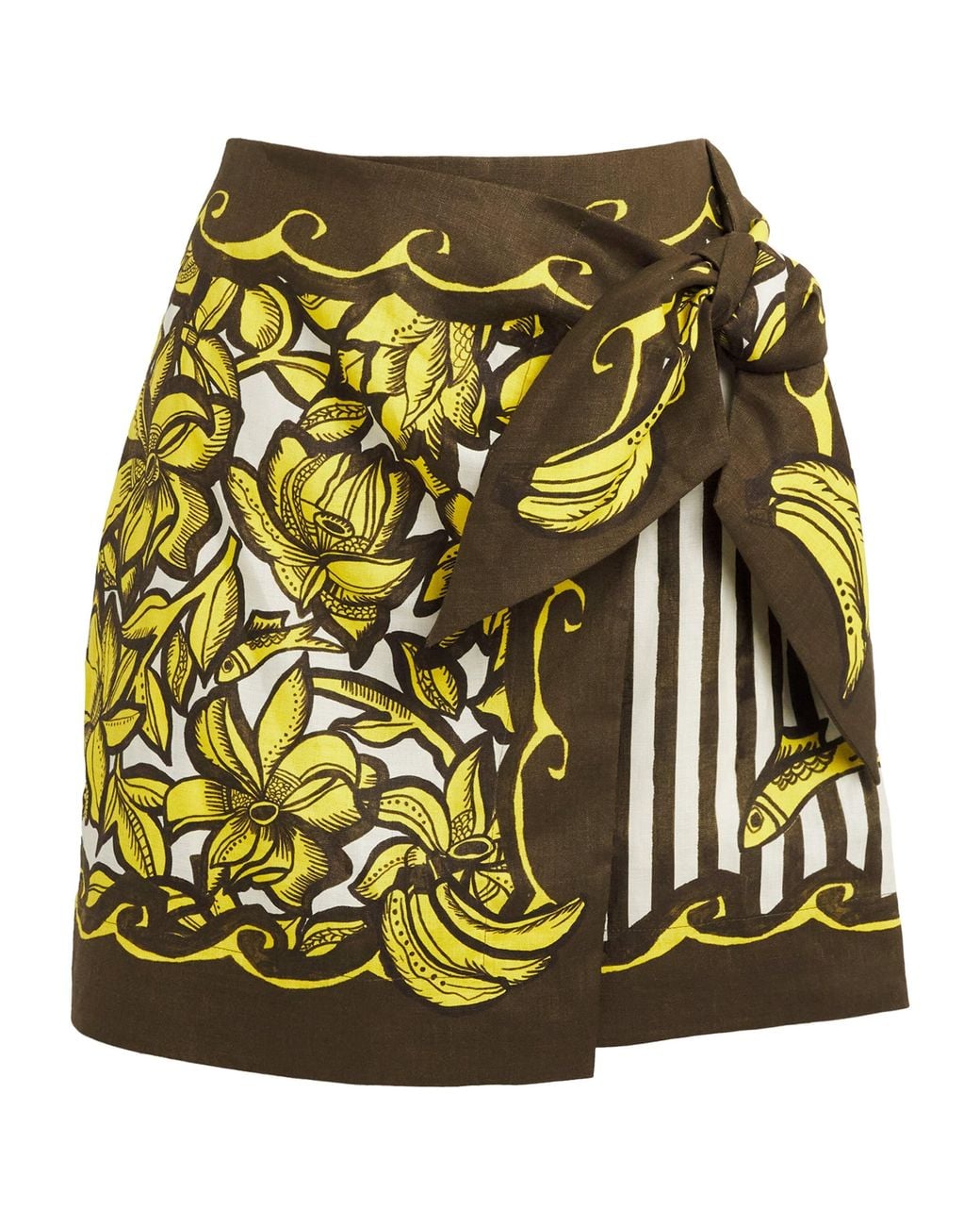 ALÉMAIS Yellow Hemp Printed Mona Sarong Mini Skirt
